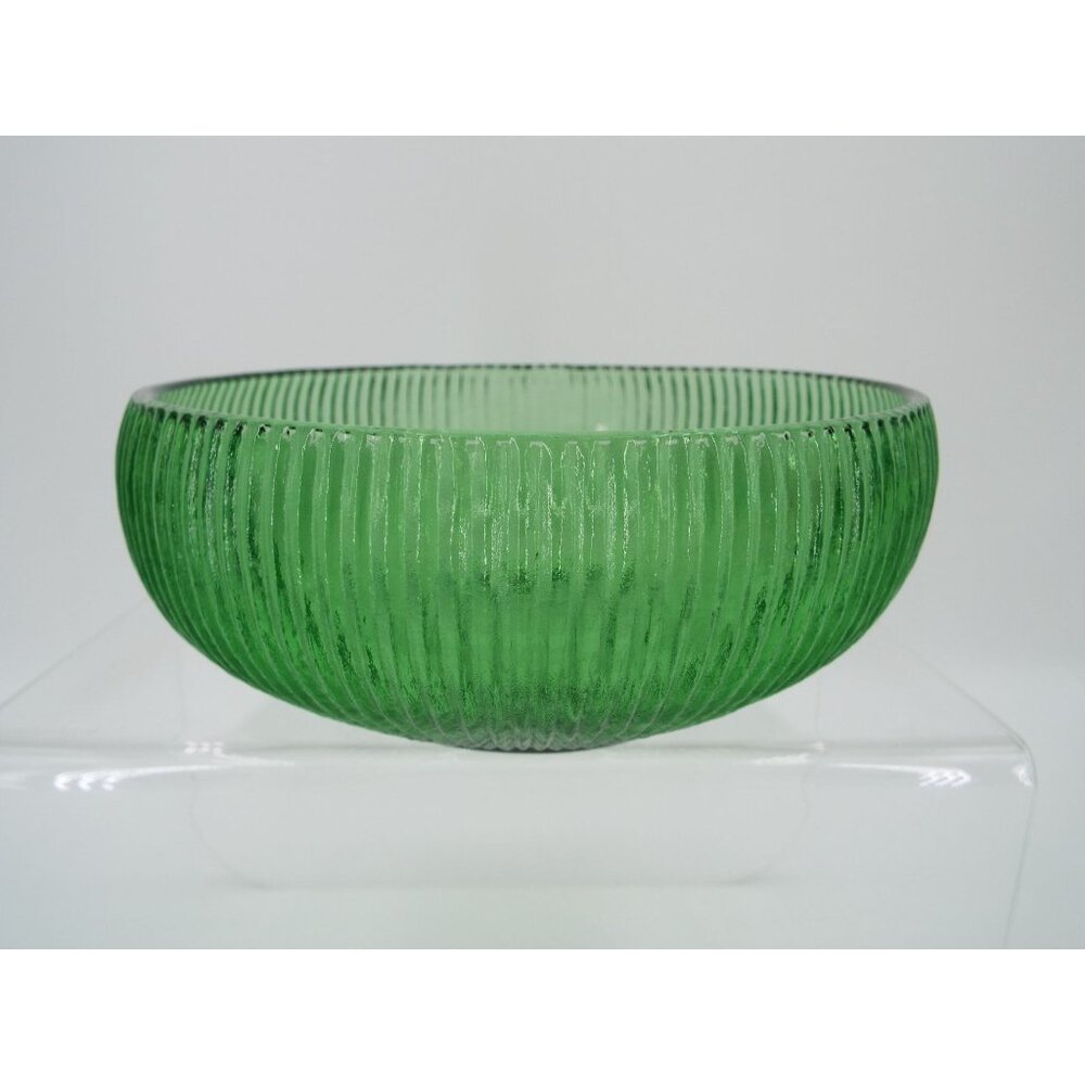 Vintage E.O. Brody Co. Green Ribbed Glass Candy Nut Bowl Made in USA